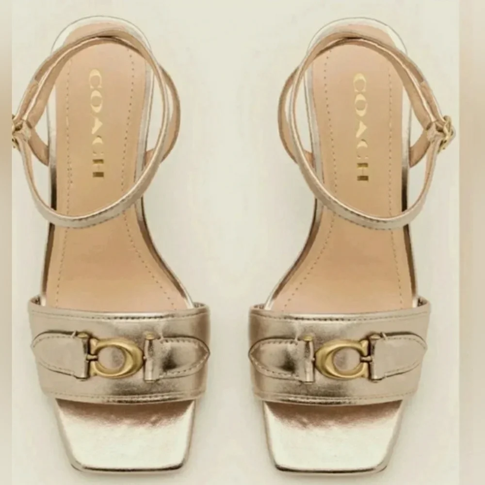Autumn Wedding Coach Gold Sandals Homecoming Strappy Cocktail Horse Bit New 9.5